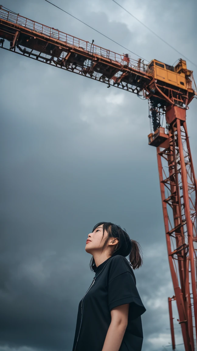 ((crane))、Rainy Sky、((1girl)),from below