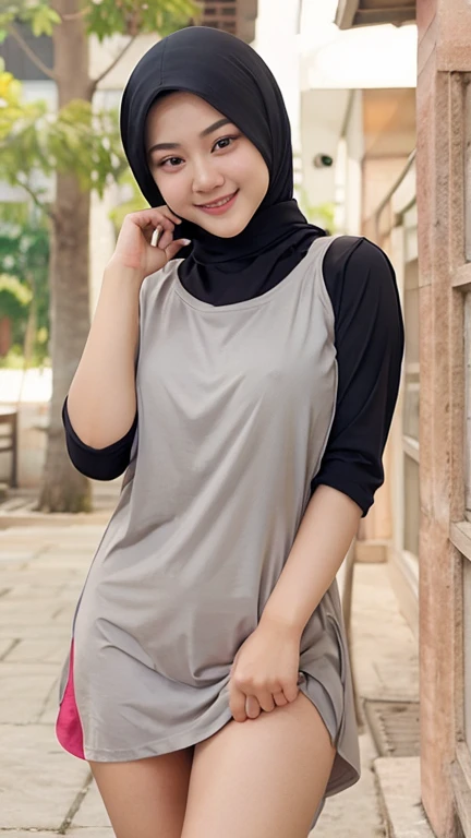 asian girl , hijab, no panties, bottomless, smile, Tshirt