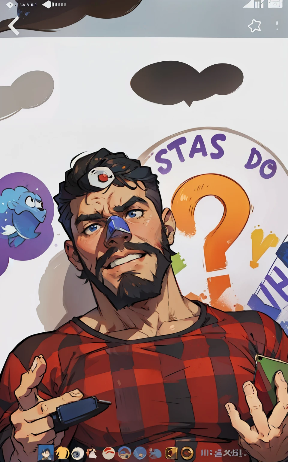Homem, estilo dos desenhos animados.
