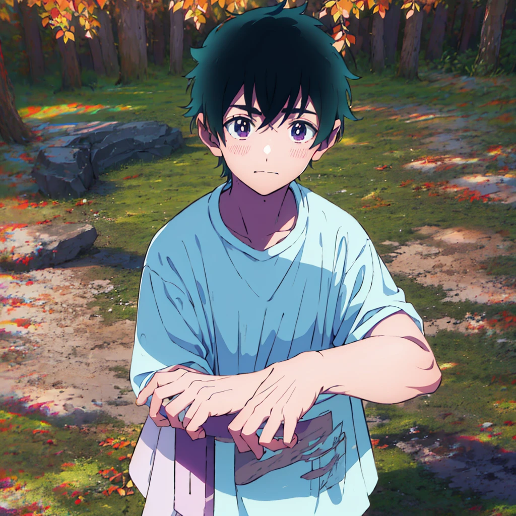 tumbnail for youtube anime style character, inspired by satoru gojo, standing, looking at the camera