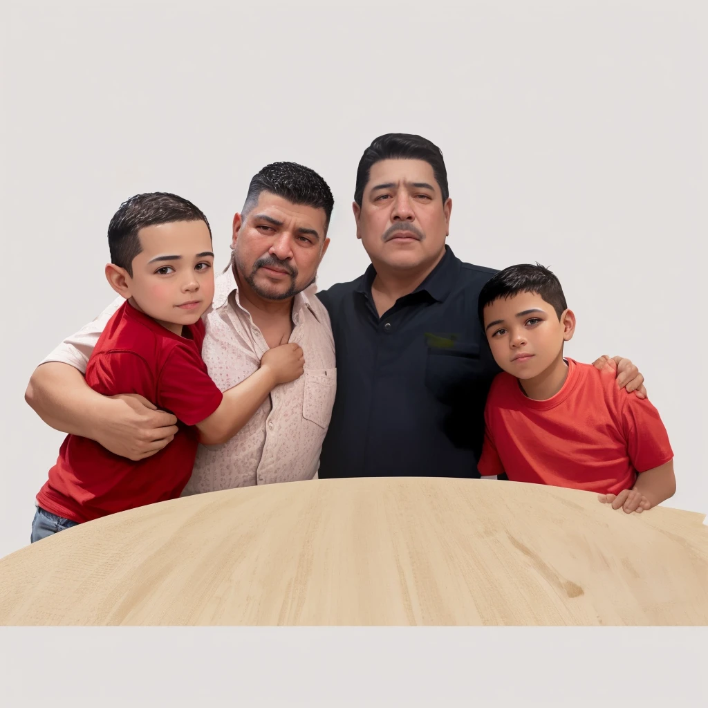 There are three men and a boy posing for a photo, eloy morales, luis nieves sr, jose miguel roman frances, carlos ortega elizalde, by Hugo Sánchez Bonilla, by Alejandro Obregón, by Manuel Ortiz de Zarate, padre, by Ric Estrada, by david rubin, fondo solido, zigor samaniego