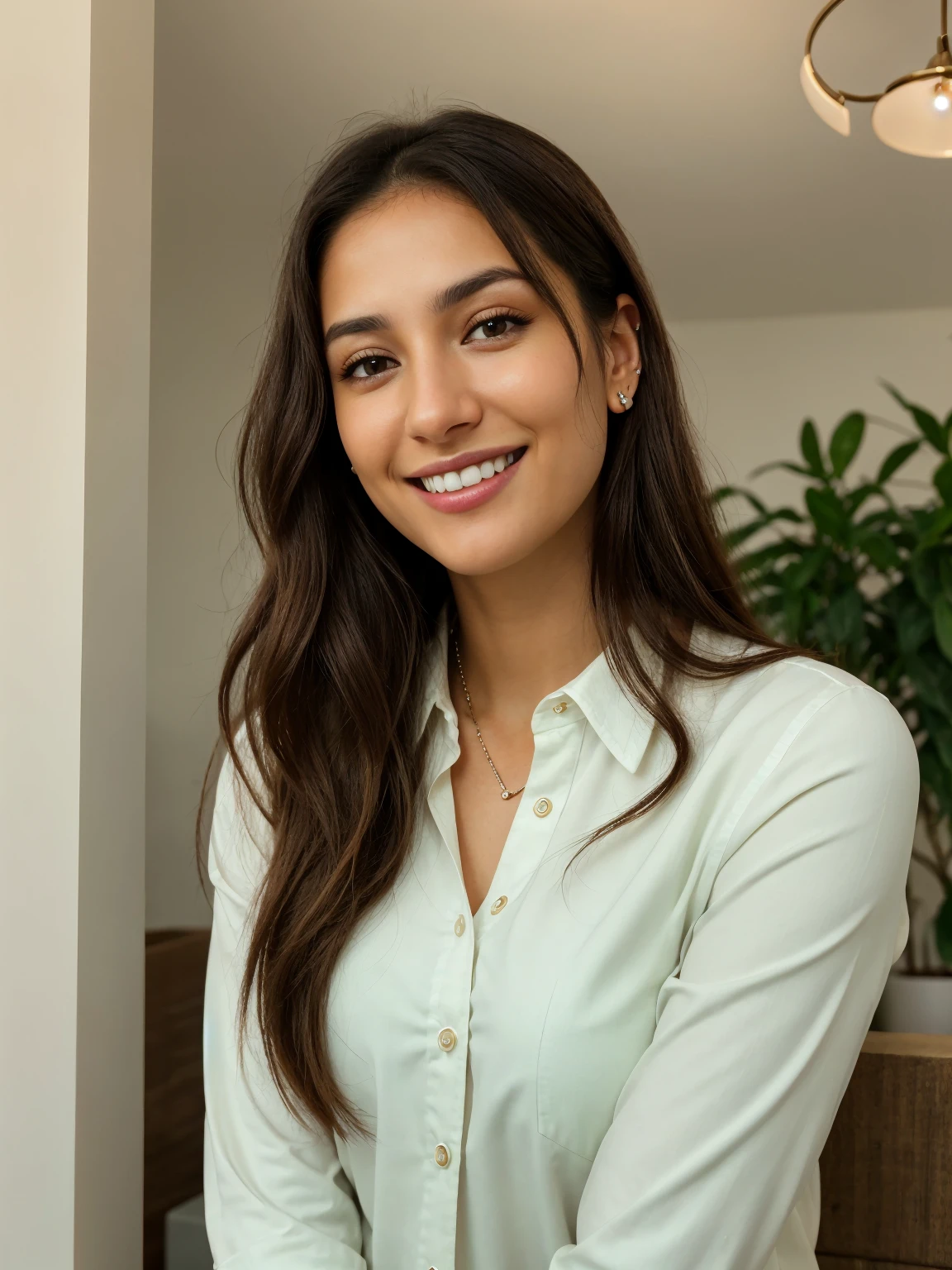 ultra realistic, white teethes, fix her ear