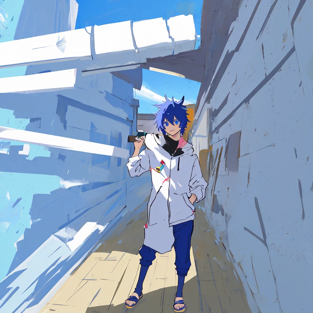 tumbnail for youtube anime style character, inspired by satoru gojo, standing, looking at the camera