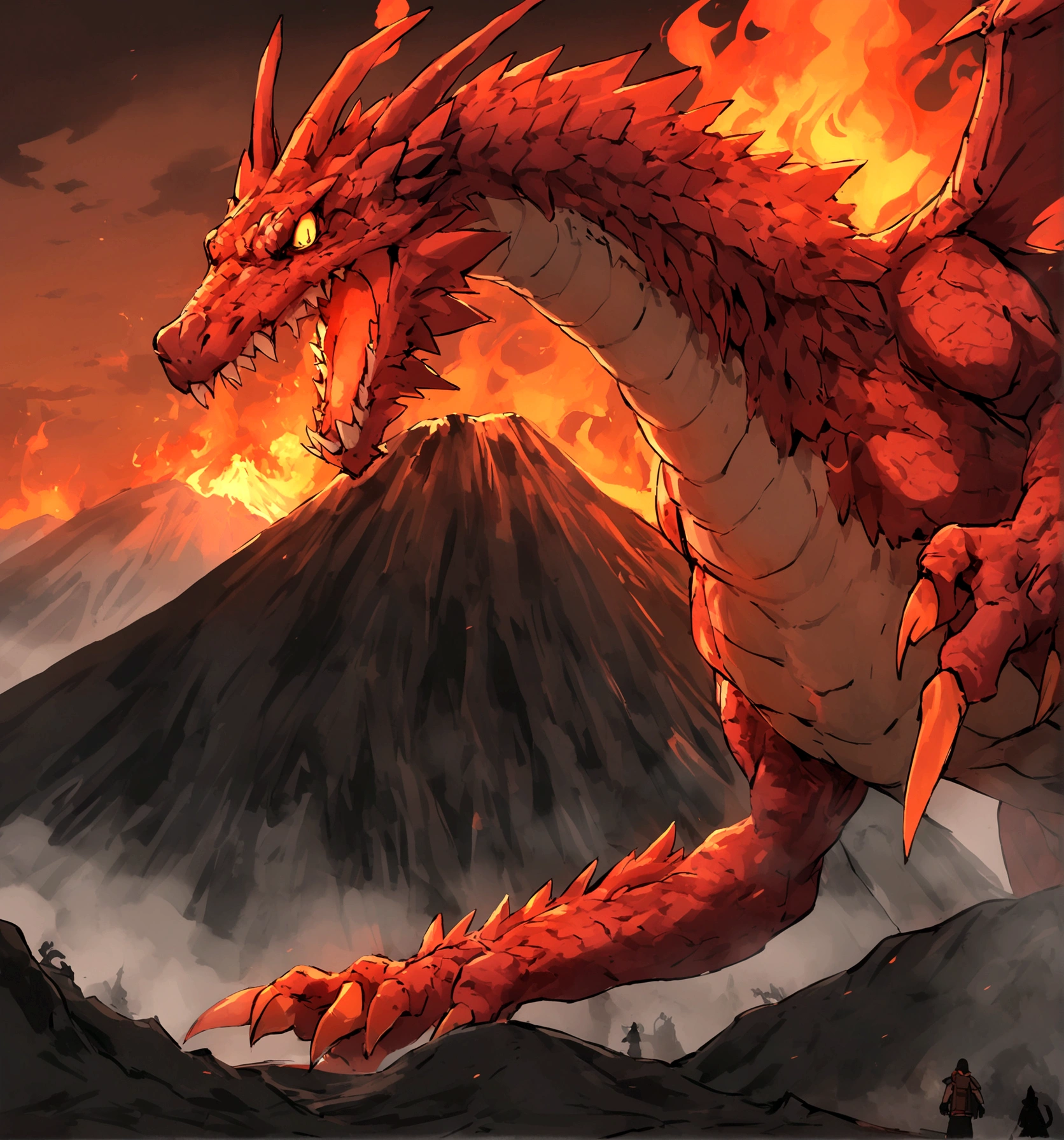 volcano,Small,Dragon,multiple,Red Scales,Sharp Claws,Spit flame,Wyvern,violent,danger,