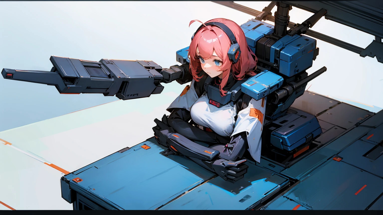 mecha girl, in a table