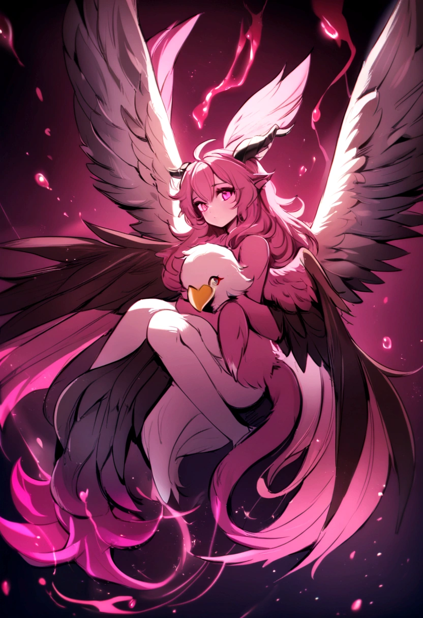 (sharp, masterpiece, best quality, pretty, 8k), white body, arctic fox, Fox snoot, fluffy tail, Fox tail, one tail, slighty chubby, big breasts:0.88, busty, long hair:0.7, messy hair, thick thighs, pink claws, white hair with pink highlights, hair covering eye, pink tip of the ears, pink tip of the tail, ager, pink iris, furry body, detailed fur, furry female, body fur, chest fluff:1.2, cute, one eye, detailed eyes, short stack, medium hips, pussy, nipples, (shows feet:1.5, detailed face, detailed expression, crossed legs, animal feet, pink pawpads, messy fur, fluffy, angel wings, flying in the sky, clouds, standing, messy hair, cute, cute expression), perfect posture, looking at viewer, nsfw, by teranen, solo