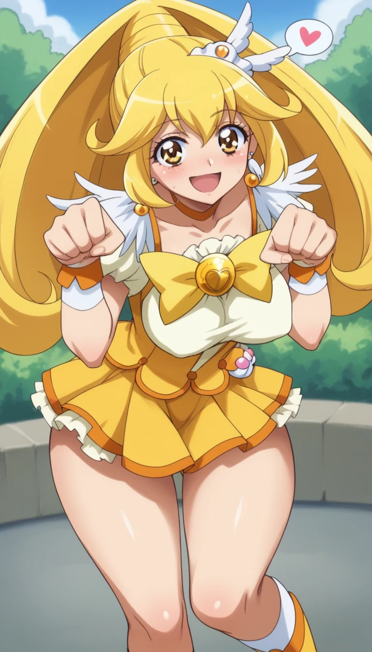 score_9, score_8_up, score_7_up, outdoor,
BREAK
source_anime,
BREAK
1girl, curepeace, yellow hair, elect big nipple, large breasts, happy, spoken heart,
tall, leggy, heavy breathing, wide hips, thick thighs,
bent over, paw pose, knee up,
looking_at_viewer,
