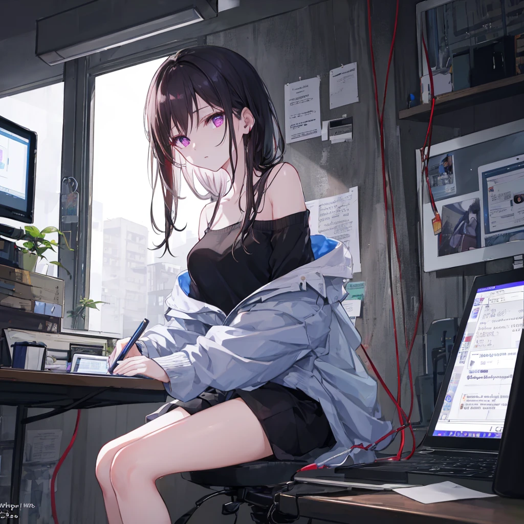 ((Best quality)), ((masterpiece)), (detailed), attractive girl, monitor in place of the head, cursor on screen, long off-shoulder sweater, slender legs, Violet eyes, brunette Night. computer. internet.
Three hours and still no sleep.
Knocking and typing.
Passage from window to window.
word. A phrase. And advice.
There was a question - and there is an answer.
ICQ, e-mail, website,
Memory of hundreds of gigabytes.
dialogue. letter. Newsletter.
Forum. chat. Query. And link.
word. search. Save.
Type. delete.
Input. Query. System response.
Box. Sleepсок. File "No Theme" .
It's four o'clock? tano? !
В Аське новенький оtano.
"-Good night! Why are not you sleeping?
-Good...night you say?
- It’s already four o’clock... - Stayed too long in this world... - How is she?
- Sorry buddy: I want to sleep... I owe you a favor... - Tomorrow I’ll find you here?
-I don't know. I won't lie... -Okay. Sleep. good night!
-You write, if you want... -That means, meet me online?
-Exactly. It's time to go... -Goodbye!" - emoticon - "Everything".
Offline. The signal is coming.
Disconnect? - Yes, Now.
It's five o'clock on the panel.
Start. Work completed.
To finish work? - Yes.
Please wait. Disconnection.
And the wires go silent.
thought. fatigue. darkness.
Dream in the morning. emptiness.
silence. All thoughts away.
The night passes outside the window.
A few hours later.
The bolt will be removed from the windows.
download. open. Collapse.
Connect and deploy.
Windows, Asya, internet.
It's night again, and there is no sleep again ...