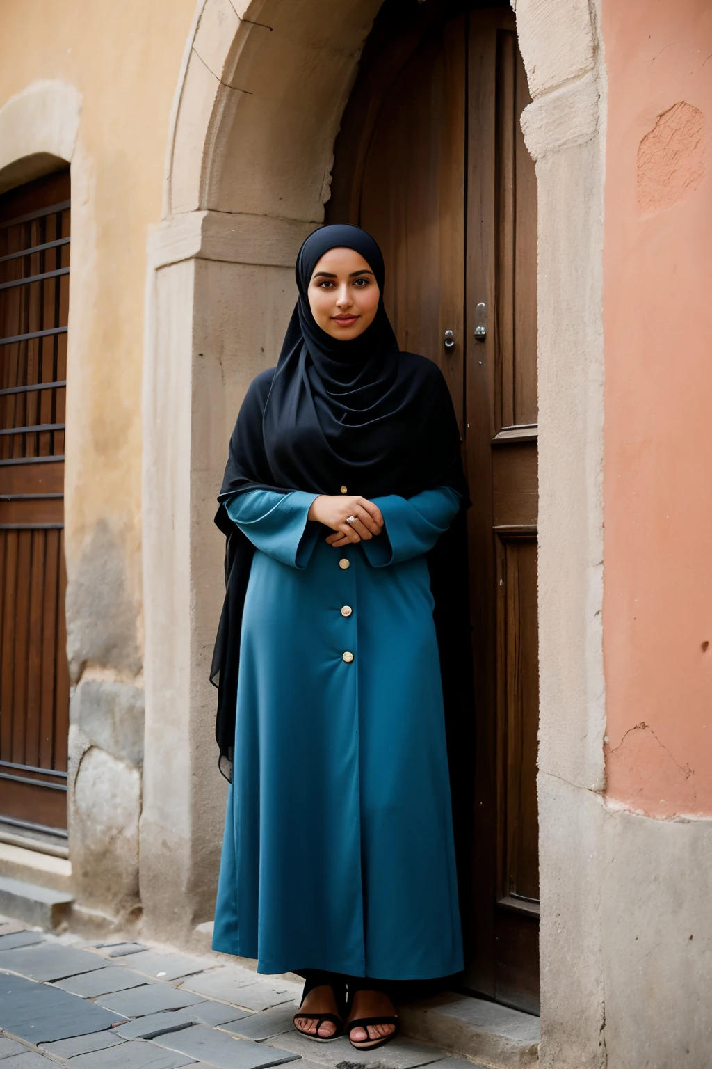 A very tanned young brunette woman , De nationalité marocaine. Sa religion est l’islam. Son âge est 26 ans. She hides all of her hair under a legitimate hijab. Elle porte un long jilbab. She has hazel and dark brown eyes.. Sa longueur est de 158 cm et son poids est de 65 kg. Son nez est gros 