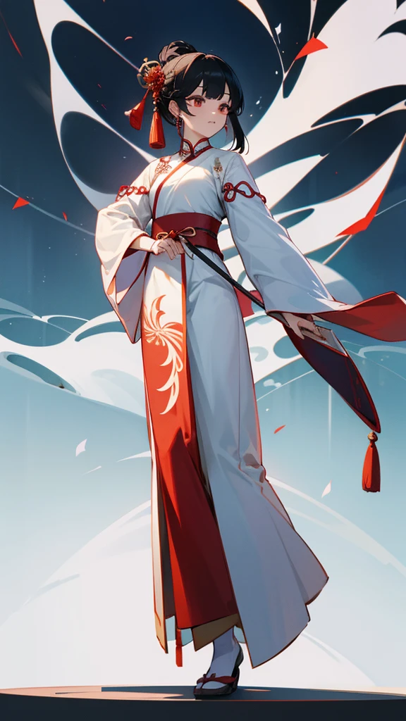 The Chinese Hanfu dress stands upright and sees the full body