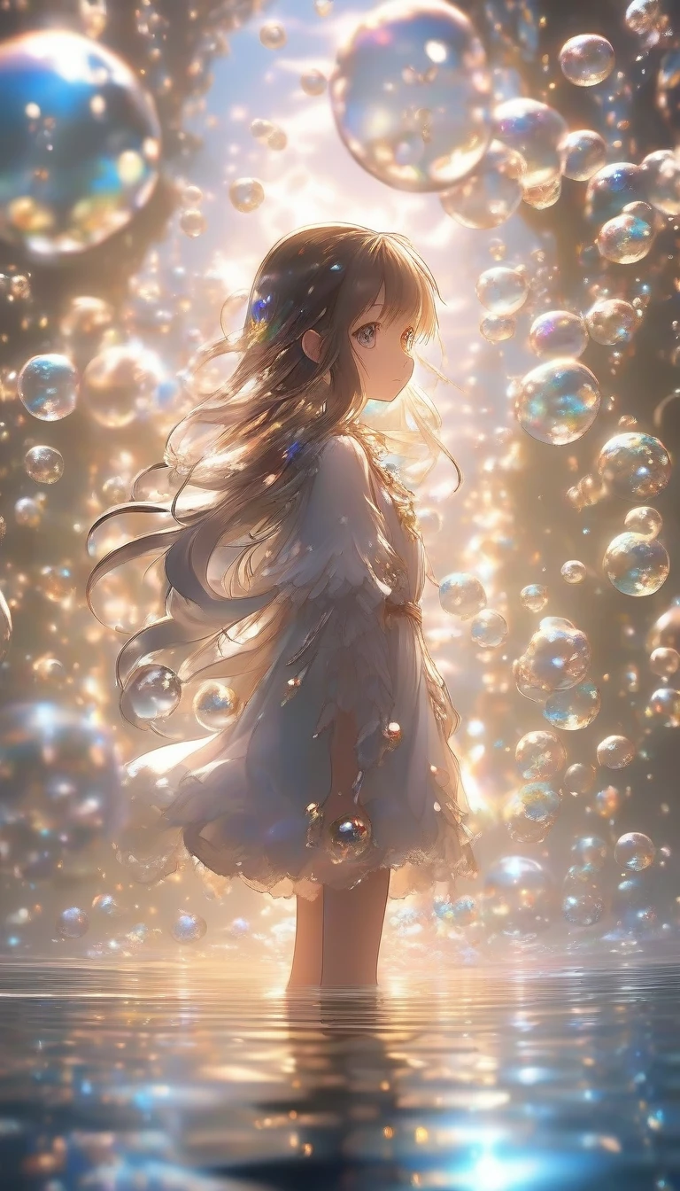 masterpiece,extremely best quality, official art, cg 8k wallpaper, (Fantasy Style:1.1),
(Animated screenshots, magic, stretched girls, and lots of reflection bubbles floating in the air floating on reflective bubbles:1),
looking up, light particle, highly detailed, best lighting, pixiv, depth of field, (beautiful face), fine water surface, incredibly detailed, (an extremely beautiful), (best quality)