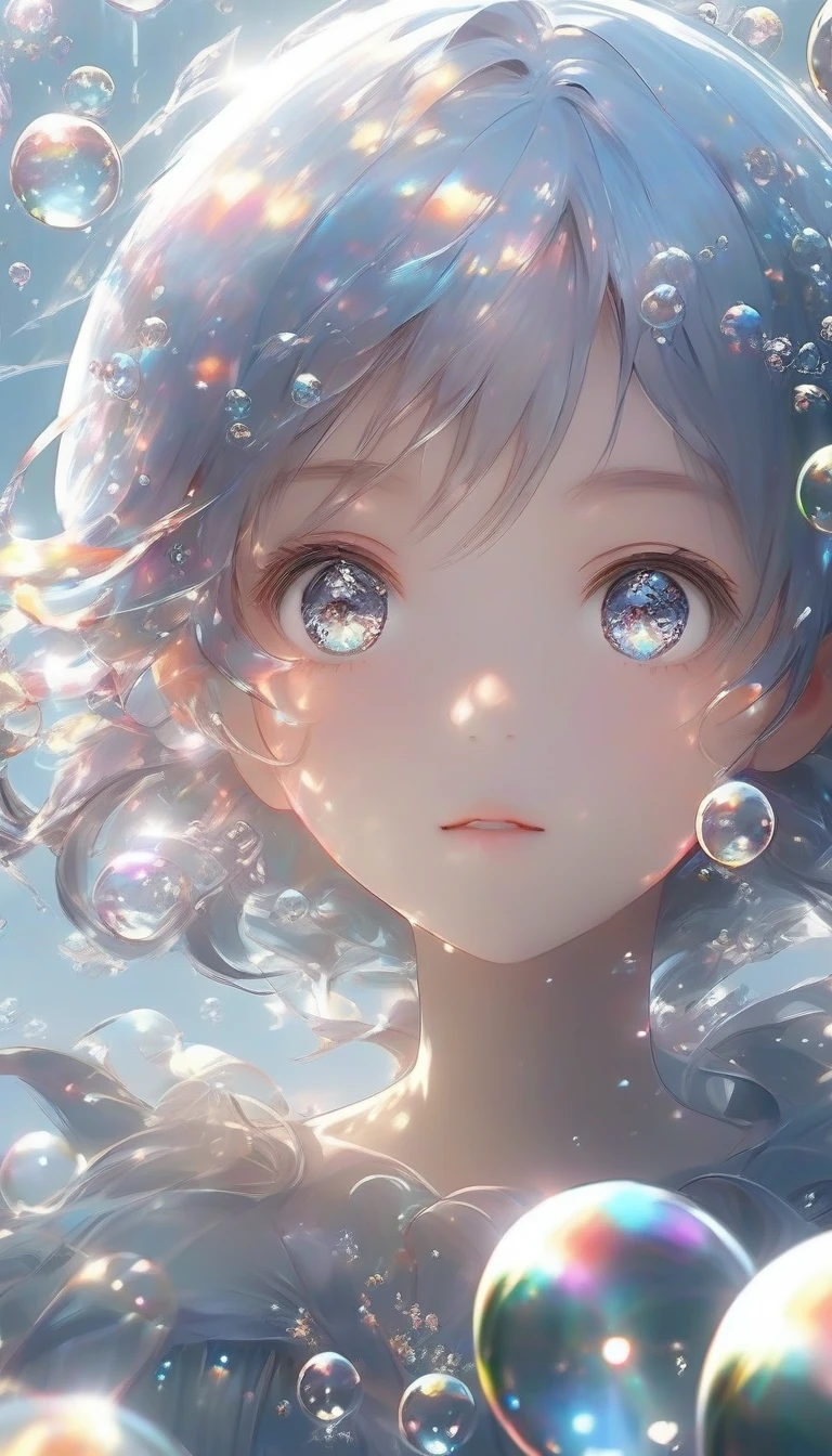 masterpiece,extremely best quality, official art, cg 8k wallpaper, (Fantasy Style:1.1),
(Animated screenshots, magic, stretched girls, and lots of reflection bubbles floating in the air floating on reflective bubbles:1),
looking up, light particle, highly detailed, best lighting, pixiv, depth of field, (beautiful face), fine water surface, incredibly detailed, (an extremely beautiful), (best quality)