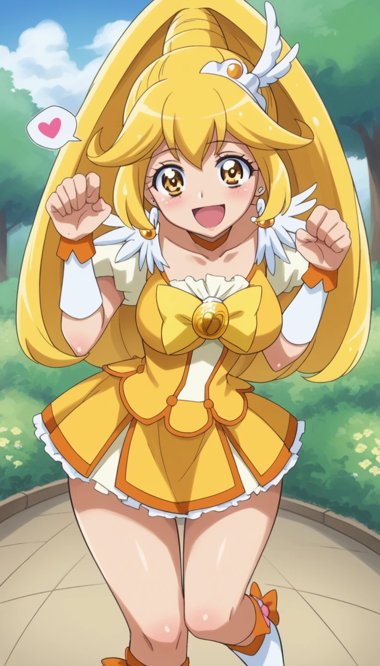 score_9, score_8_up, score_7_up, outdoor,
BREAK
source_anime,
BREAK
1girl, curepeace, yellow hair, elect big nipple, large breasts, happy, spoken heart,
tall, leggy, heavy breathing, wide hips, thick thighs,
bent over, paw pose, knee up,
looking_at_viewer,