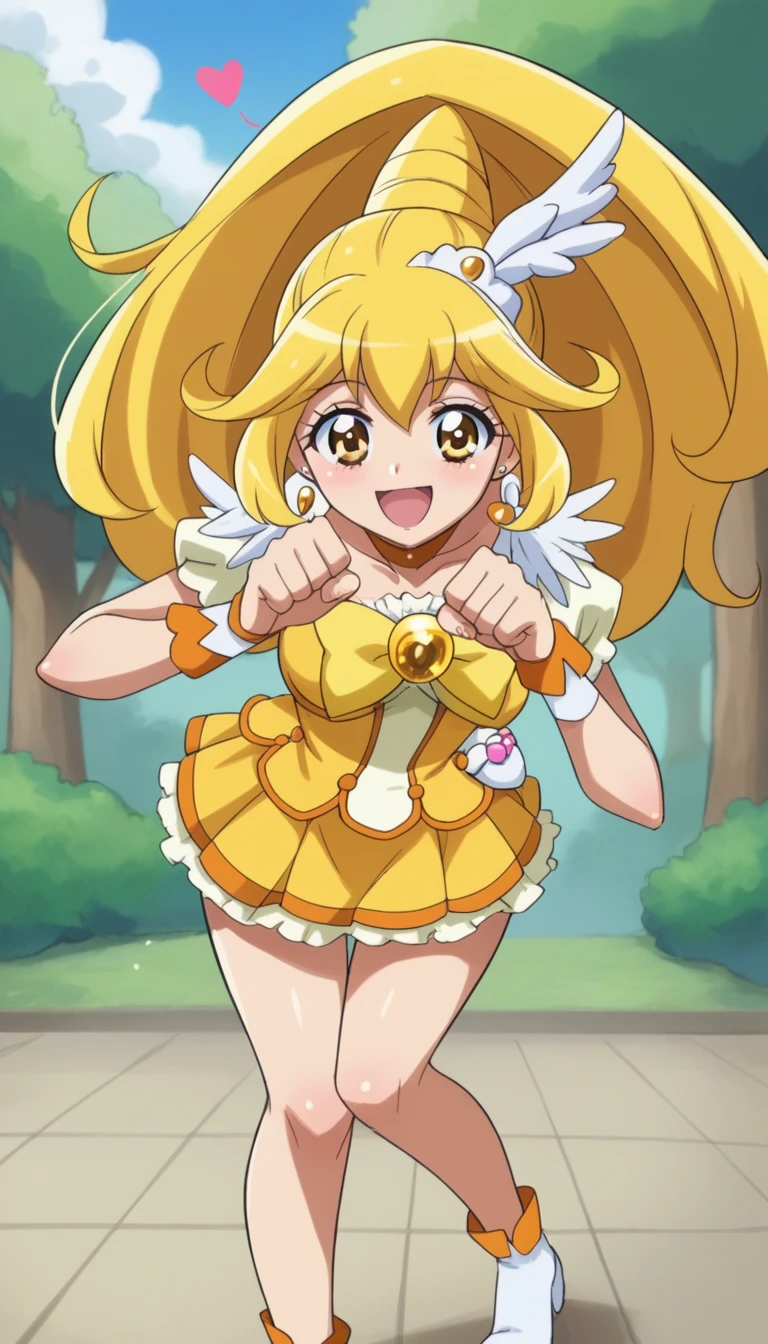 score_9, score_8_up, score_7_up, outdoor,
BREAK
source_anime, 
BREAK
1girl, curepeace, yellow hair, elect big nipple, large breasts, happy, spoken heart, 
tall, leggy, heavy breathing, wide hips, 
bent over, paw pose, knee up,
looking_at_viewer,