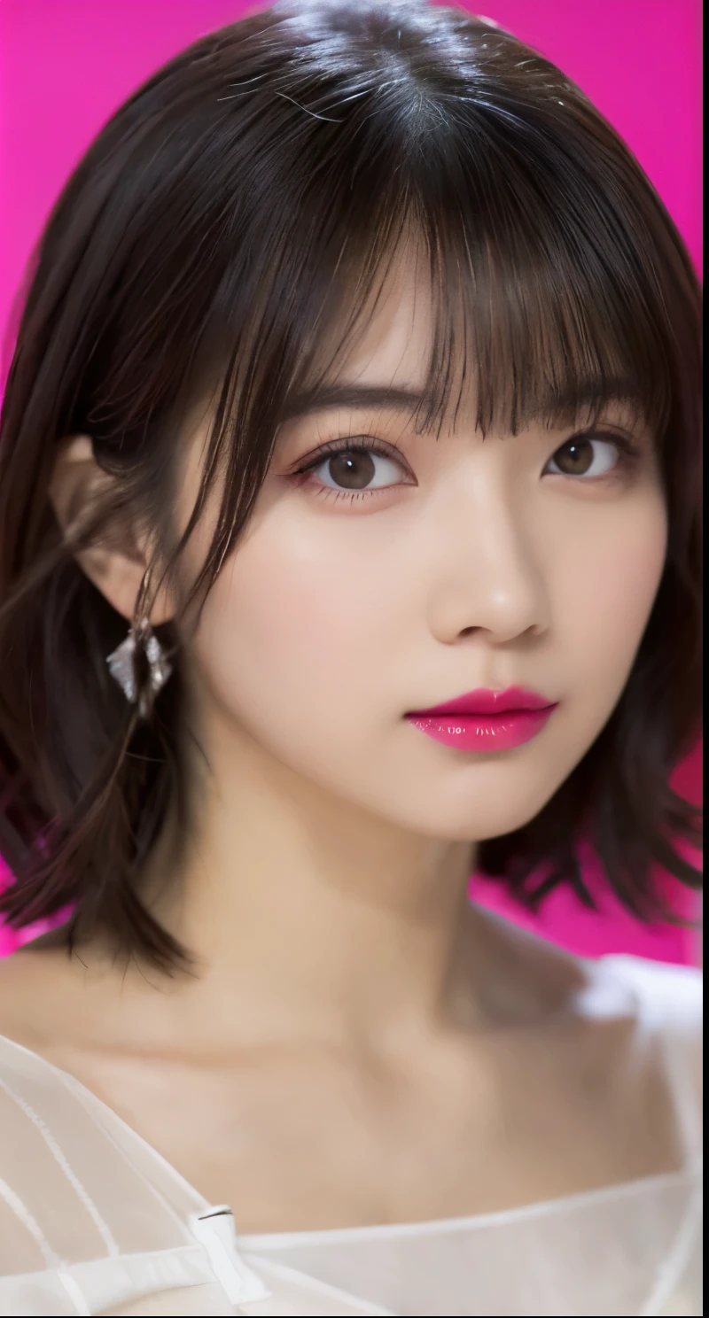 1 Girl, (A sheer camisole with a loose fit around the chest:1.7), ((Wearing makeup:1.6))、Pink Eyeshadow:1.6、((Looking in the mirror and applying pink lipstick:1.3))、Very beautiful Japanese idol portraits, 
(RAW Photos, Highest quality), (Realistic, Realistic:1.4), (masterpiece), 
Very delicate and beautiful, Very detailed, 2k wallpaper, wonderful, finely, Very detailed CG Unity 8K 壁紙, Very detailed, High resolution, Soft Light, 
Beautiful detailed girl, Very detailed目と顔, Beautiful and sophisticated nose, Big beautiful eyes, Cinema Lighting, 
(Simple light color background:1.3),
(Medium Hair), (Parted bangs), 
Complete Anatomy, Slender body,Very small breasts, Sensual look