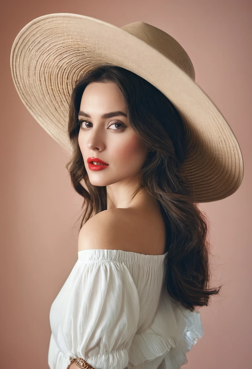 Beautiful woman, artsy style, full length, real , accessory, hat