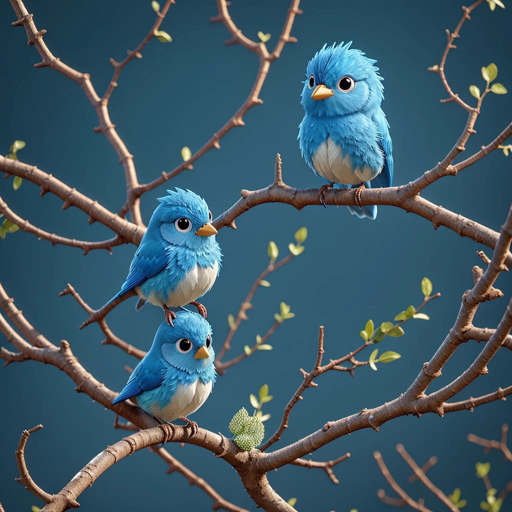 little blue bird trapped in a tangle of thorny branches.