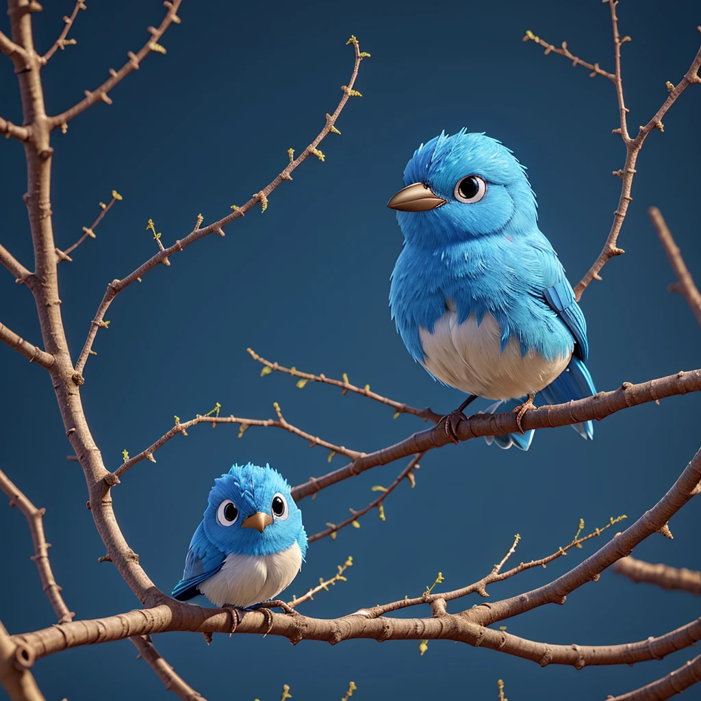 little blue bird trapped in a tangle of thorny branches.