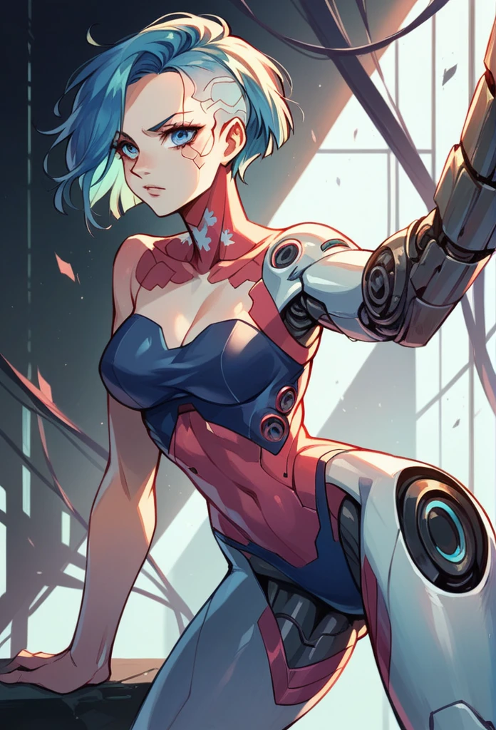 atomic heart, robot, android, cyborg, mirror, (((faceless))), 1girl, solo
