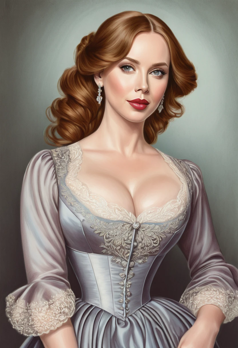 A colored pencil sketch of A beautiful Aristacrat woman with large elegant, hawk-like-nose, who embodies old fashioned class, sophistication, elgance as well as wholesome, natural beauty. curvy, thin-waist, wide-hips, swaying-hips. Laura Vandervoort. Oppulent historically accurate victorian dress. mash up of Molly Quinn, Alison Brie, Scarlett Johanson