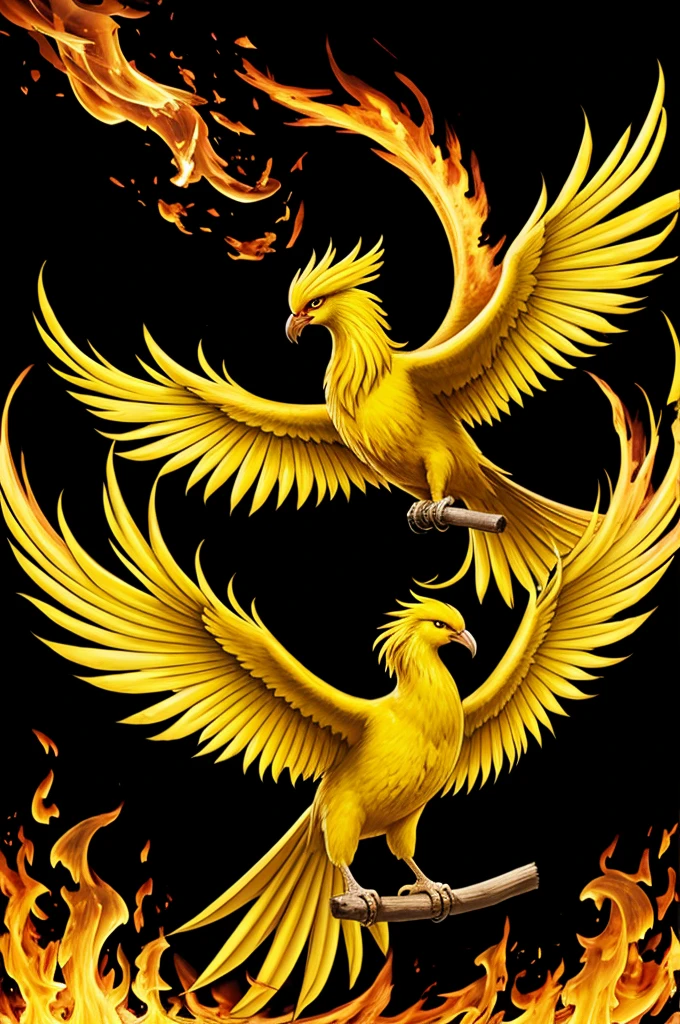 Yellow phoenix bird flag with fire