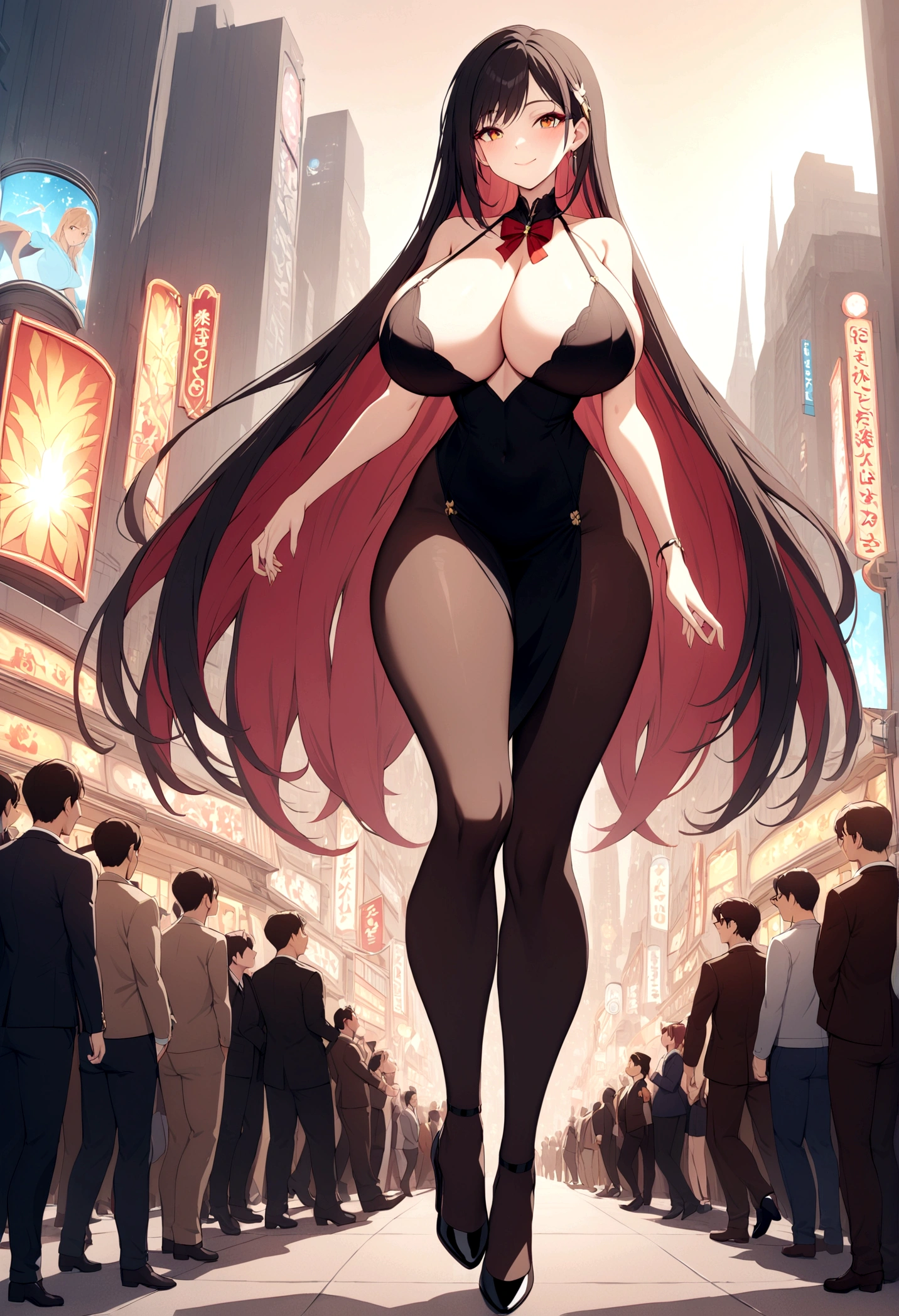 Ground View,giantesscity,tifa,giantesscity,giant girl 50000 feet high,Have a pair of ultra long legs,stepping in crowds,small men under her feet,a pair of huge breasts,Wearing a pair of Mary Jane heels,A look of enjoyment,Beautiful appearance,Exquisite makeup,quality,8k,High quality,Perfect proportion, Cinema lighting,film grain,Fuji colors,8k,textured skin,Super details,high detail,high quality,high resolution,explode,fake smile