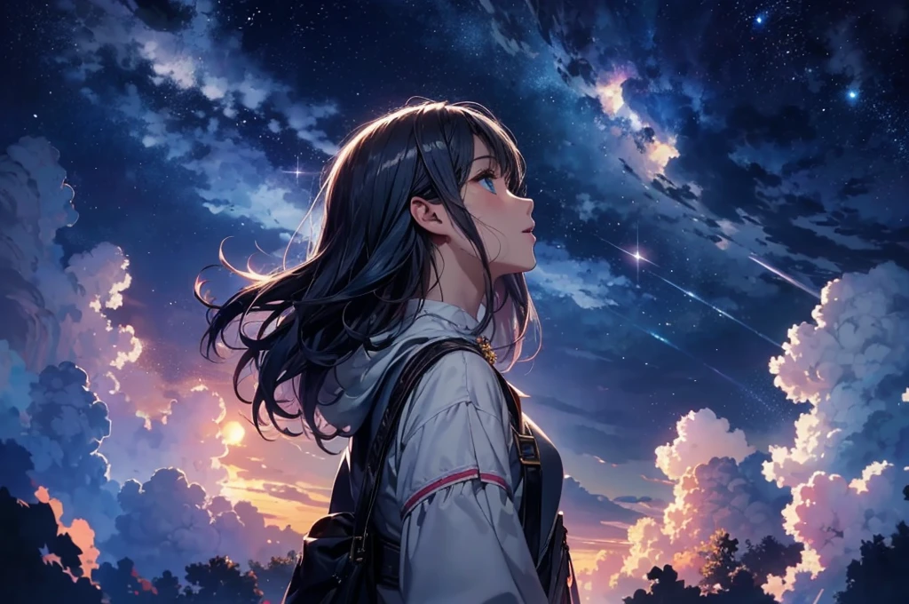 masterpiece),(Highest quality:1.2),One Girl,(Masseter muscle area:1.3),Exquisite detail, Highest qualityの8K解像度, Super detailed, Realistic, Vibrant colors, Soft tones, Warm and gentle lighting,(Smooth and straight black hair:1.2),(Hair parted in the middle:1.3),(Shiny blue hair),(Dark blue eyes:1.3),White skin, Barrette,Small Necklace,Filled with gentle feelings,The sun shines with joy and pure love, Warm golden glow,The atmosphere is full of happiness and laughter, As if celebrating love,Super detailed depiction and vivid colors,A style that combines romanticism and realism,Depth of Love,Color Palette,Creates a dreamy and fantastical atmosphere,The lighting is soft and diffused,masterpiece芸術作品,Light on the face,