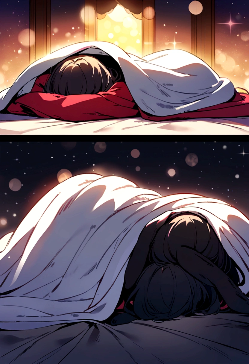 Hallucination, daydream , bokeh , Controlled by darkness, Kama Sutra , mating season rabbit couple , (wearing blanket:1.2)