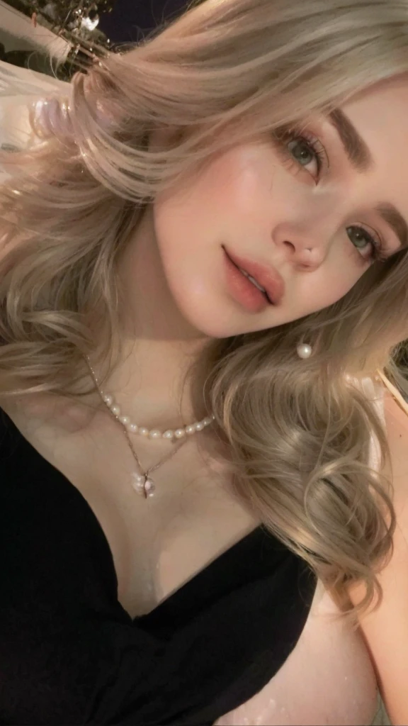Mulher loira com um vestido preto e um colar posando para uma foto, imagem de perfil, retrato de Kim Petras, ava max, pearls, amoranto, Yelena Belova, imagem de perfilture, colar de pearls, Adorable woman, thick lips, angelawhite, imagem de perfil, de 19 anos, Erin Moriarty, headshot imagem de perfilture