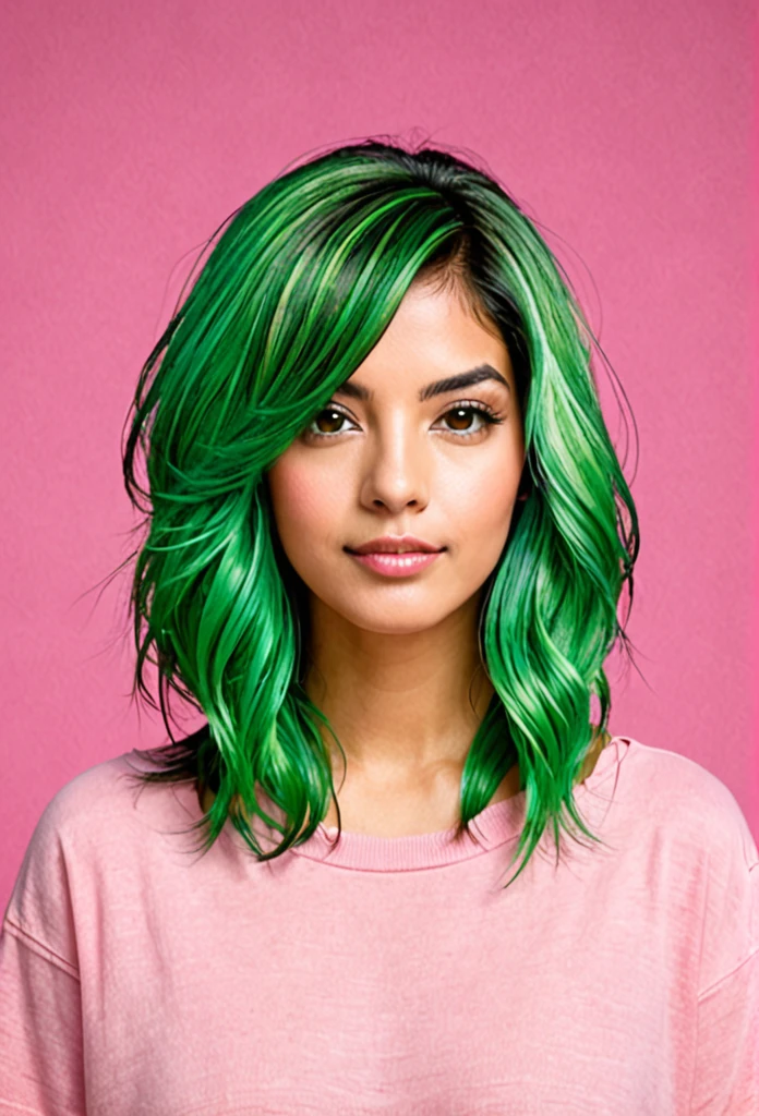 1 garota, animal_ouvidos, gradiente, gradiente_Fundo, verde_Fundo, olhando_no_visualizador, rosa_Cabelo, Solo de JM