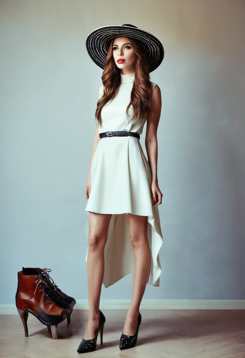 Beautiful woman, artsy style, full length, real , accessory, beautiful hat ,shoes