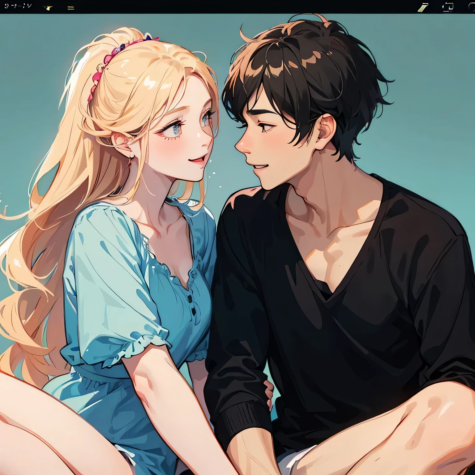 「Love between a man and a woman」Please create an icon to be used for a YouTube channel about the theme of the video. Please make it look like a smiling man and woman looking at each other.