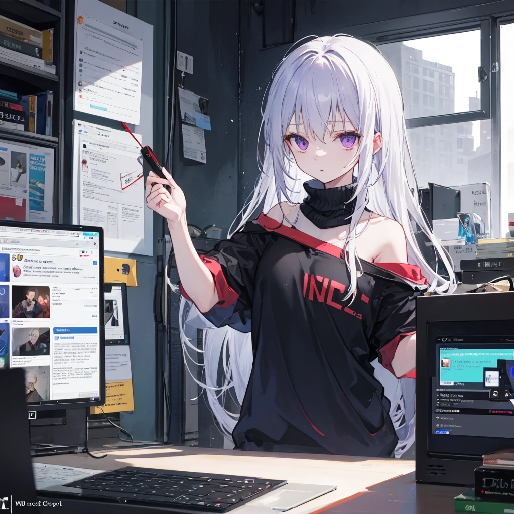 ((Best quality)), ((masterpiece)), (detailed), attractive girl, monitor in place of the head, cursor on screen, long off-shoulder sweater, slender legs, Violet eyes, albino, night time of day Night. computer. internet.
Three hours and still no sleep.
Knocking and typing.
Passage from window to window.
word. A phrase. And advice.
There was a question - and there is an answer.
ICQ, e-mail, website,
Memory of hundreds of gigabytes.
dialogue. letter. Newsletter.
Forum. chat. Query. And link.
word. search. Save.
Type. delete.
Input. Query. System response.
Box. Sleepсок. File "No Theme" .
It's four o'clock? tano? !
В Аське новенький оtano.
"-Good night! Why are not you sleeping?
-Good...night you say?
- It’s already four o’clock... - Stayed too long in this world... - How is she?
- Sorry buddy: I want to sleep... I owe you a favor... - Tomorrow I’ll find you here?
-I don't know. I won't lie... -Okay. Sleep. good night!
-You write, if you want... -That means, meet me online?
-Exactly. It's time to go... -Goodbye!" - emoticon - "Everything".
Offline. The signal is coming.
Disconnect? - Yes, Now.
It's five o'clock on the panel.
Start. Work completed.
To finish work? - Yes.
Please wait. Disconnection.
And the wires go silent.
thought. fatigue. darkness.
Dream in the morning. emptiness.
silence. All thoughts away.
The night passes outside the window.
A few hours later.
The bolt will be removed from the windows.
download. open. Collapse.
Connect and deploy.
Windows, Asya, internet.
It's night again, and there is no sleep again ...