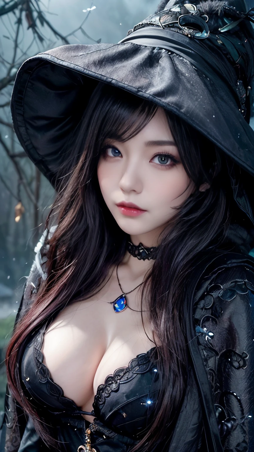 (Fatal Beauty,A charming villain,witch) ,(A supple and powerful physique),(Sensual charm),(Mysterious charm:1.1),(Captivating silhouette),((((Rainbow Eyes))))、((((big sapphire necklace))))、(Highest quality,High resolution:1.2),(dark,Threatening:1.1),((dark horror theme:1.5),(Thriller:1.5)),(Dark fantasy:1.5), (((Countless stars fly away:1.5),(Absurd:1.5),(wonderful:1.5))),Woman in a dress, (Powerful numbers:1.1),(((Big Breasts))),(((Muscular:1.1))), cute face, Sexy Face, , Very detailedなbeautiful女の子, (Ideal body type:1.8), Very detailed faceexpressive lips, (とてもbeautiful、Crisp big eyes:1.5), Fine skin., All features are shown in detail., The outline of the fingers is beautifully drawn....., The nose is precisely shaped., expressive lips, Perfect Anatomy,cute、Realistic、(Front view:1.4),(Face Focus:1.3), realistic girl rendering, 8k artistic german bokeh, Enchanting girl, Real Girls, Gurwitz, Gurwitz-style artwork, Girl Roleplay, Realistic 3D style, cgstation Popular Topics, 8K Portrait Rendering,(truth,truth:1.4),Sexy Body,( Very lean body:1.6),Sexy pose, blush, Attractive body, Very curly hair, Purple Curly Hair, very big hair, Very curly hair, prime color,Urban,Very detailed,masterpiece,Intricate details,Faded,Very detailed, Eye on the details,Intricate details,暗くてSpooky atmosphere, spiritual being, Unforgettably beautiful, Ghostly figures, Shadow-like shape, Spooky whispers, Ominous Aura, Goth Maiden, Like dazzling fur in a starless haze,Her Mogul Snaps, Mysterious Cemetery,Black hair swaying in the moonlight, She summons darkness, (beautiful: 1.7), (Black Hat: 1.6), (An intricately decorated jet-black cloak: 1.6), (Delicately decorated cloak, Despite the damage: 1.5), Hypermaximalist, Breathtaking oil paintings, Surreal, Ultra-realistic digital illustrations that mimic the style of oil paintings, wonderful構成, (Shining Eyes:1.6)、(Glowing Eyes:1.1),(hellish landscape:1.1),(fire,sulfur:1.1),(Threatening atmosphere:1.1),(dark shadows,Threatening presence:1.1),(Unlucky Clouds,Stormy Skies:1.1),(dark,Spooky atmosphere:1.1),(Aura of misfortune,Evil energy:1.1),(dark aura,cigarette:1.1),(Extreme heat,Burning Flames:1.1),(Nightmare Visions:1.1),(Predicting the end:1.1),(Whispers of misfortune,Devilish Laugh:1.1),(Cries of pain,echoing screams:1.1),(Bad luck symbol,Ancient runes:1.1),(Mysterious Relic,dark art ifacts:1.1),(Infernal Ritual,Ritual sacrifice:1.1),(Eternal Ruin,A hopeless existence:1.1), Inspired by abandoned mech backgrounds. Art created by Craig Mullins, Necrostyle., Detailed Description, Futuristic sci-fi scene. Focus on SFCon
