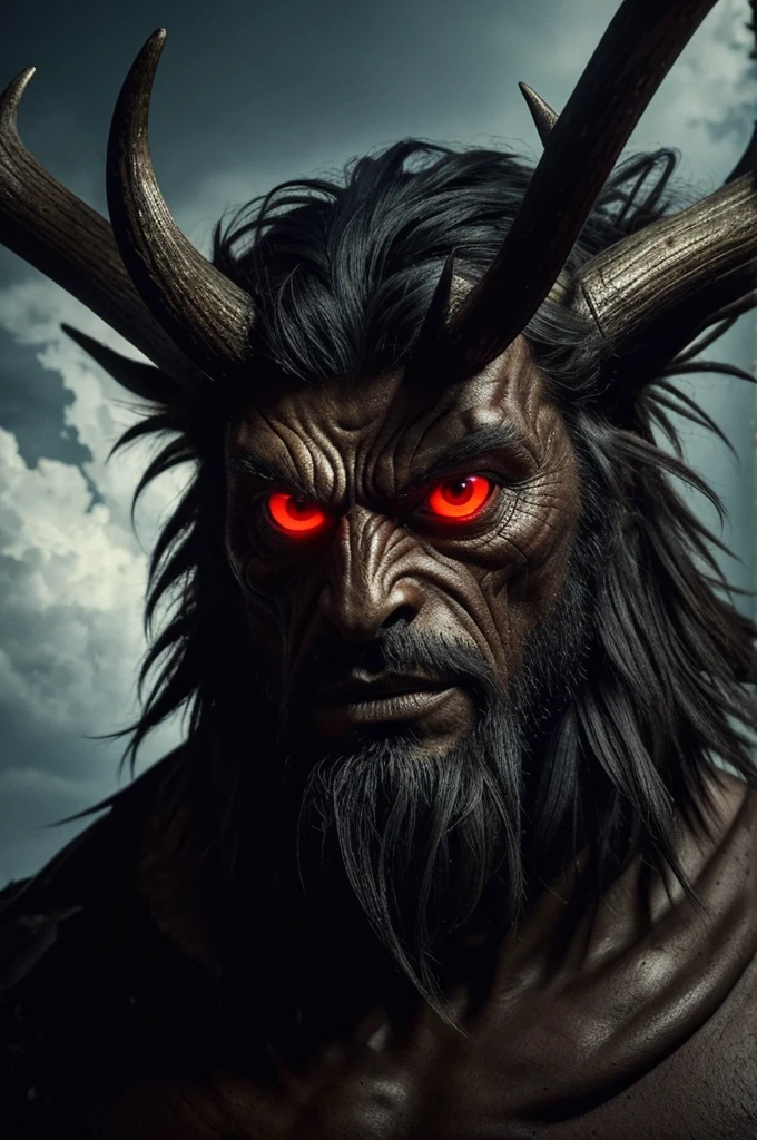 ((best quality)), ((masterpiece)), (detailed), perfect face. A boundless fictional being known as Scrappy and has a very complex origin and takes the form of a demonic 13 foot tall monster that’s covered in black scales and has antlers on its head with buzz saws on its shoulders, red eyes that see all that is known and unknown and it’s a being capable of anything because it exist outside Fiction and the Fictionless world which is a world that may forever remain a mystery