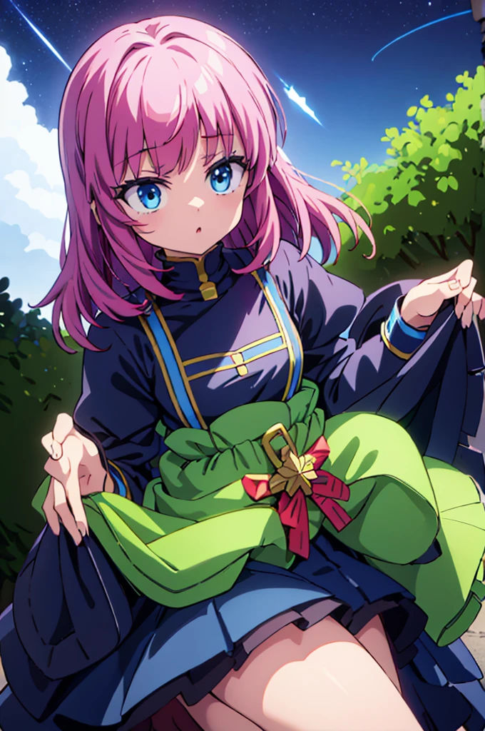 Highest quality, masterpiece, High resolution, alone, （Haman Khan），（Mobile Suit Z Gundam），（Zeon），（Black‗Mantle），（pink_Hair Color），Bob haircut，Young Girl，Starry Sky_background，Anime Style, Highest quality, 4k, masterpiece,， alone, 1,whole body，looking at the camera, Shinkai Makoto style, Sharp Eyes，（Full Finger）, （Accurate fingertips）, （The finer details）, （Anatomically correct）, (映画のbackground), Hyper Detail, (Subtle details), (Intricate details),