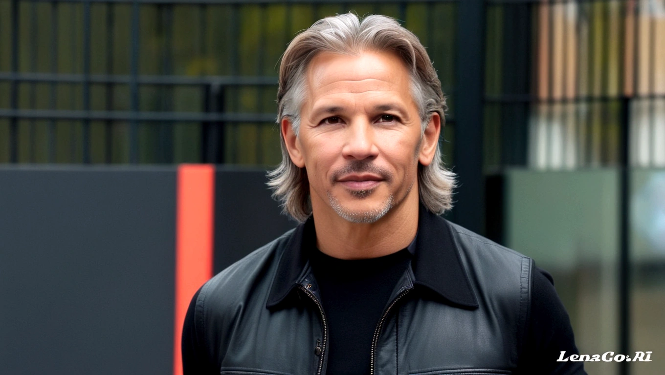 a young man called lineker, 50 years old, he has a face similar to Jon Bom Jovi, he has light hair, brown eyes, black blouse, black pants, black sneakers, in his car