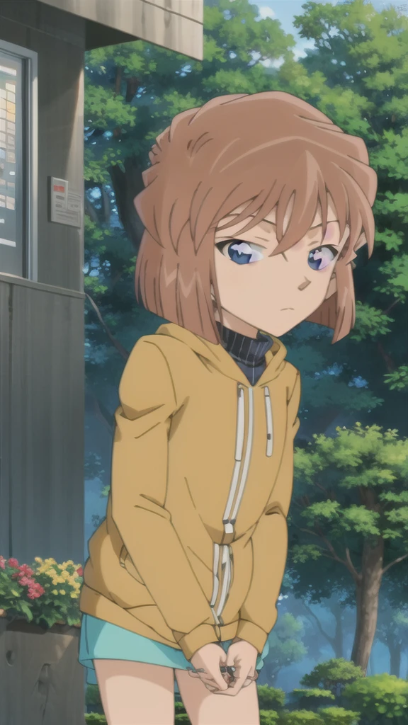High Bara TV,One girl, alone, Anime screenshots,Brown Hair,short hair,Jacket,,,  zitome,  ,(Expressionless, Clear Face:1.1), 
aquarium, indoor, 
bicycle, Ground vehicles, View your viewers, ring, Blurred, bag, Blurred background, lips, Long sleeve, Leaning forward, Outdoor, Realistic, shirt, shoulder bag 
(,Turn your back, avert your eyes, Looking into the distance, Look at other people, Look to the side:1.1), Cowboy Shot, 
