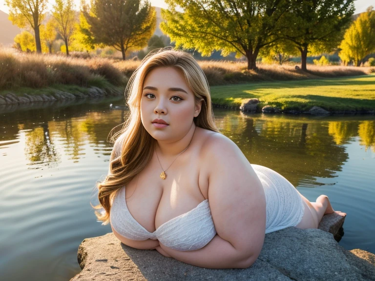 Rule_of_thirds, 1 girl, extremely obese, (obese belly):2, (obese legs):1.5, fat rolls, SSBBW Adeline body, Serene expression, mesmerizing eyes, gorgeous supermodel face, straight long blonde hair, flowing dress, porcelain skin, subtle blush, crystal pendant
BREAK
golden hour, (rim lighting):1.2, warm tones, sun flare, soft shadows, vibrant colors, painterly effect, dreamy atmosphere
BREAK
scenic lake, distant mountains, willow tree, calm water, reflection, sunlit clouds, peaceful ambiance, idyllic sunset, ultra detailed, official art, unity 8k wallpaper
, zentangle, mandala