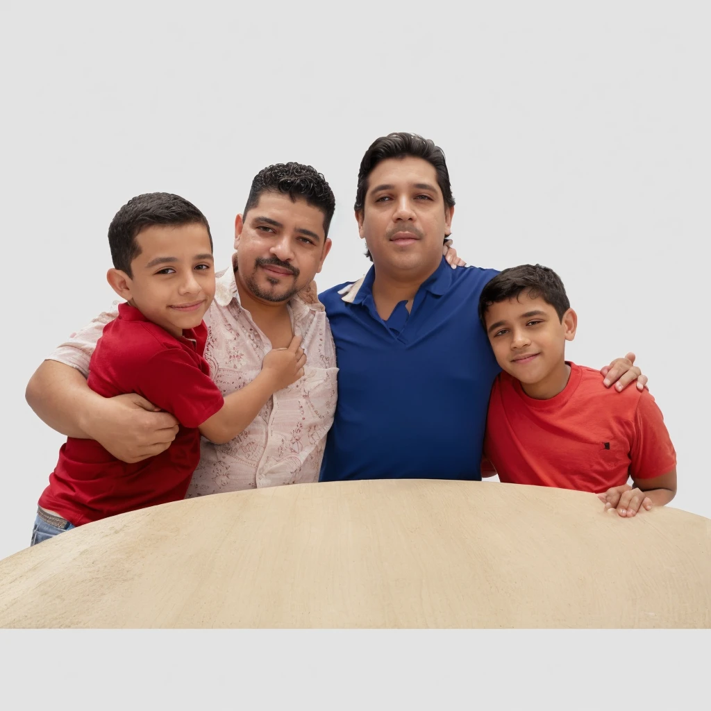 There are three men and a boy posing for a photo, luis nieves sr, jose miguel roman frances, eloy morales, by Hugo Sánchez Bonilla, por Winona Nelson, retrato familiar, familia feliz, by Manuel Ortiz de Zarate, by Teresa Fasolino, alex miranda, foto de familia, carlos ortega elizalde, zigor samaniego