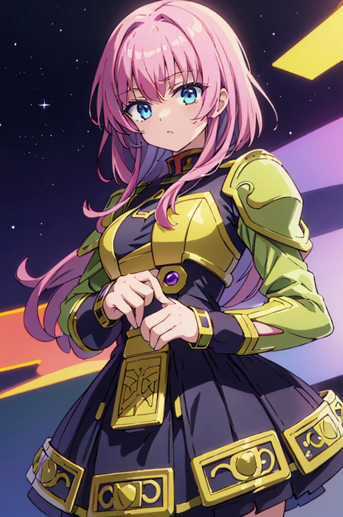 Highest quality, masterpiece, High resolution, alone, (Haman Khan),(機動戦士ZGundam),(Zeon_uniform),(Black‗Mantle),(pink_Hair Color),Gundam,Cybele,(Funnel)、Bob haircut,Bangs‗Hairstyle,Young Girl,Starry Sky_background,Anime Style, Highest quality, 4k, masterpiece,, alone, 1,whole body,looking at the camera, Shinkai Makoto style, Sharp Eyes,(Full Finger), (Accurate fingertips), (The finer details), (Anatomically correct), (映画のbackground), Hyper Detail, (Subtle details), (Intricate details),