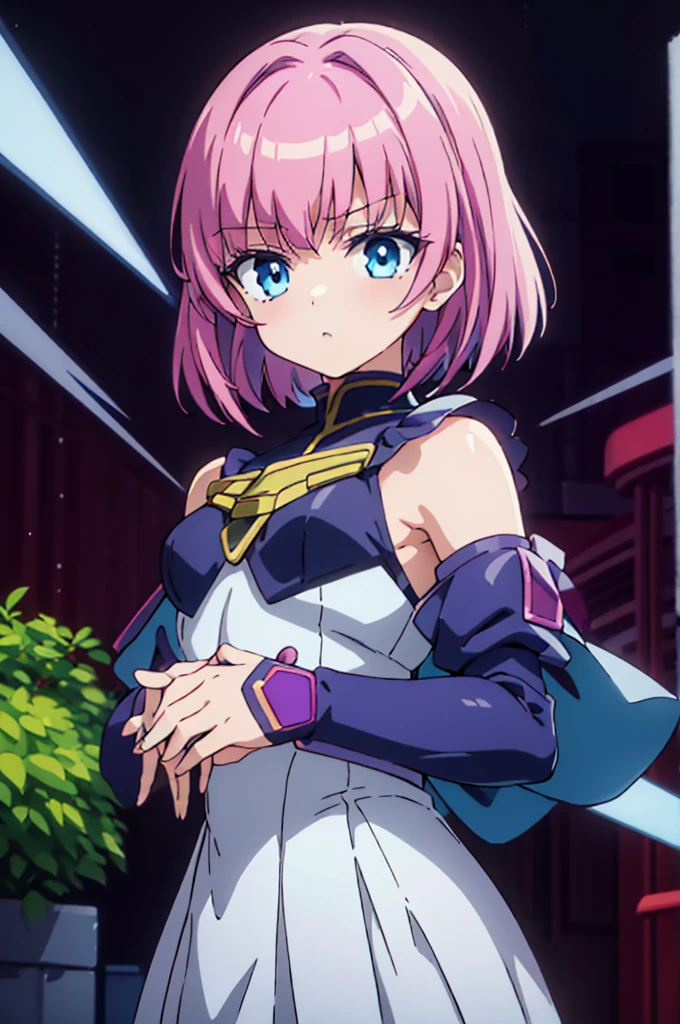 Highest quality, masterpiece, High resolution, alone, (Haman Khan),(機動戦士ZGundam),(Zeon_uniform),(Black‗Mantle),(pink_Hair Color),Gundam,Cybele,(Funnel)、Bob haircut,Bangs‗Hairstyle,Young Girl,Starry Sky_background,Anime Style, Highest quality, 4k, masterpiece,, alone, 1,whole body,looking at the camera, Shinkai Makoto style, Sharp Eyes,(Full Finger), (Accurate fingertips), (The finer details), (Anatomically correct), (映画のbackground), Hyper Detail, (Subtle details), (Intricate details),