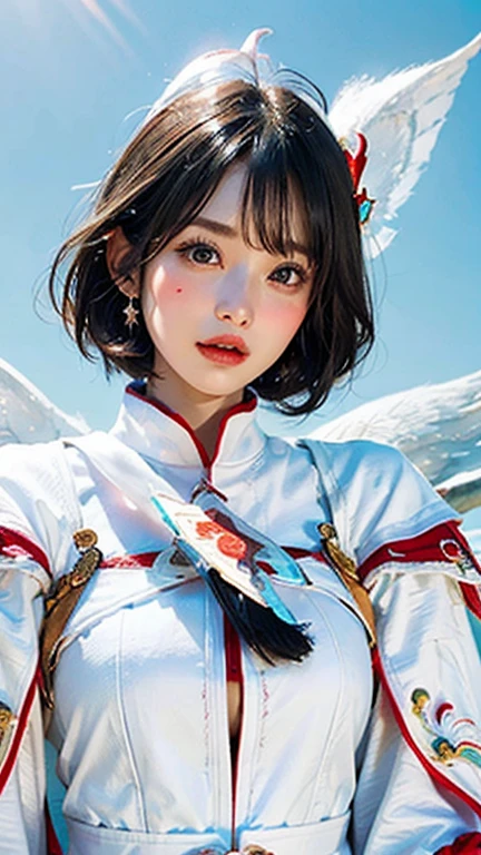 (Highest quality, masterpiece:1.3), shape, ((Beautifully detailed face)), Beautiful and detailed skin, Intricate details, Very detailed, Best image quality in 8K,Fantasy,A world of swords and magic,(ファイナルFantasy,White Mage:1.8), (18-year-old female) (Large Breasts:1.2),Japanese girl,Baby Face,(Detailed Hair,Bobcut:1.6,Black Hair),Detailed lips,Open your mouth,blush,Embarrassing,(Whole body:1.8), Realistic Face,Realistic Skin,(Vibrant Skin,Moisturized Skin:1.2),Vivid lips,Lip gloss