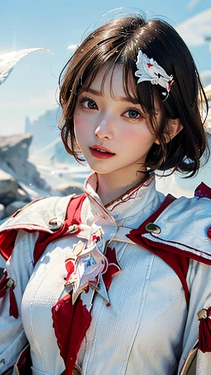 (Highest quality, masterpiece:1.3), shape, ((Beautifully detailed face)), Beautiful and detailed skin, Intricate details, Very detailed, Best image quality in 8K,Fantasy,A world of swords and magic,(ファイナルFantasy,White Mage:1.8), (18-year-old female) (Large Breasts:1.2),Japanese girl,Baby Face,(Detailed Hair,Bobcut:1.6,Black Hair),Detailed lips,Open your mouth,blush,Embarrassing,(Whole body:1.8), Realistic Face,Realistic Skin,(Vibrant Skin,Moisturized Skin:1.2),Vivid lips,Lip gloss