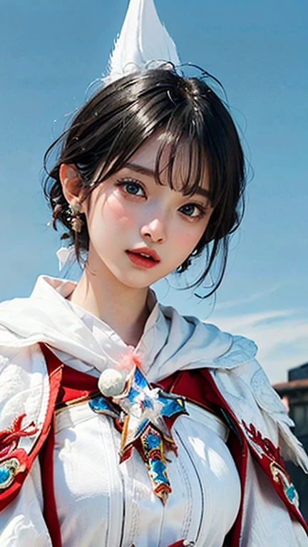 (Highest quality, masterpiece:1.3), shape, ((Beautifully detailed face)), Beautiful and detailed skin, Intricate details, Very detailed, Best image quality in 8K,Fantasy,A world of swords and magic,(ファイナルFantasy,White Mage:1.8), (18-year-old female) (Large Breasts:1.2),Japanese girl,Baby Face,(Detailed Hair,Bobcut:1.6,Black Hair),Detailed lips,Open your mouth,blush,Embarrassing,(Whole body:1.8), Realistic Face,Realistic Skin,(Vibrant Skin,Moisturized Skin:1.2),Vivid lips,Lip gloss
