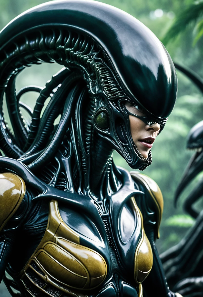 (((Very close up (((Xenomorfo Alien el octavo pasajero))),///In front of the Amazon warrior Wonder Woman long black hair cinematic surreal image HD))),(((imagenes color Splash))),(((Xenomorfo Alien el octavo pasajero VS Wonder Woman)))