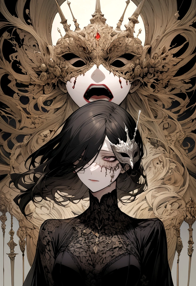 An image of Pain half his face with mask and the other half without mask