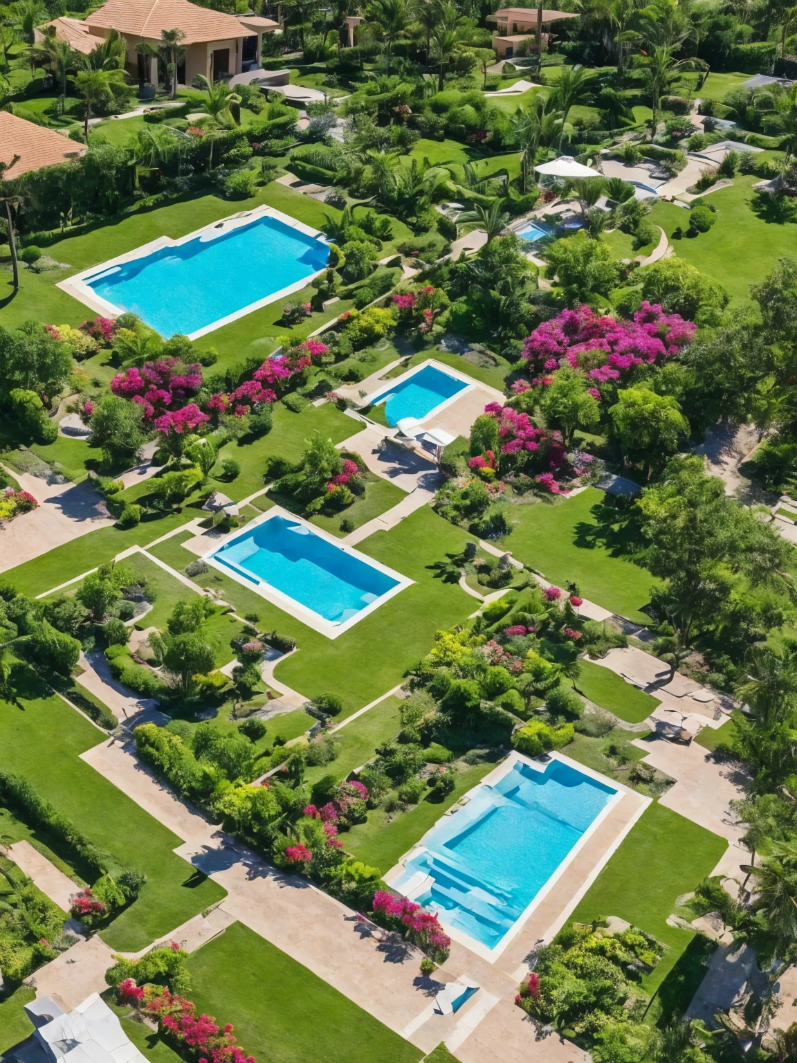 The villa has a flower garden in front of the house and There is a pool