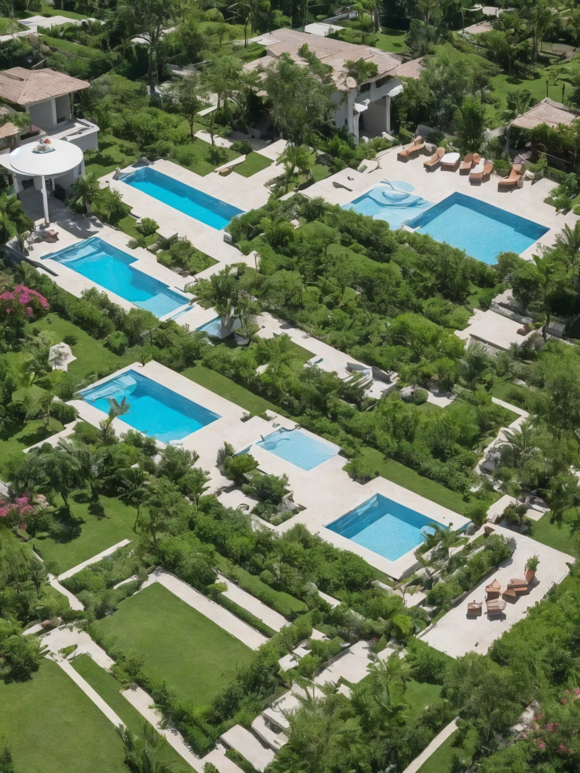 The villa has a flower garden in front of the house and There is a pool