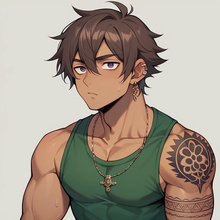 Luka •
Height: 6'3
Gender: male
Race: mixed
Age: 21
Body type: slim with muscular build
Skin tone: tanned
Piercings: nose, ears
Body modifications: tattoos
Hair: dark brown with split dye
Eye color: brown and green
Clothes: baggy
Personality: obsessive, paranoid, protective. He always looks like he's going on 3 days without sleep and always seems to be on some sort of drug. He's very hyperactive and clingy. He tends to have an obsession over things and people.